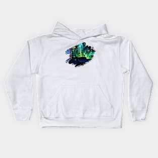 Cyber Night City illustration - cat by the window Kids Hoodie